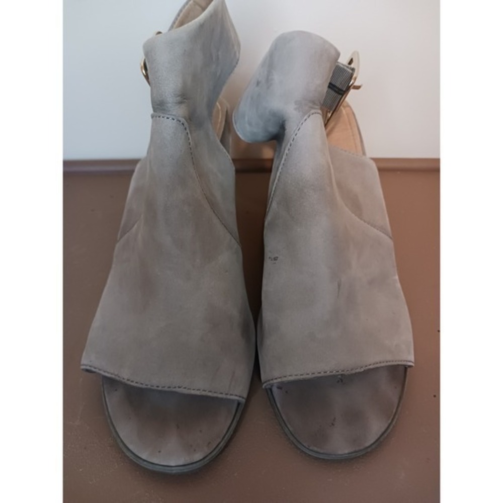 Womens Vionics Peep Toe Square Heel Grey Taupe Suede Shoes 7.5